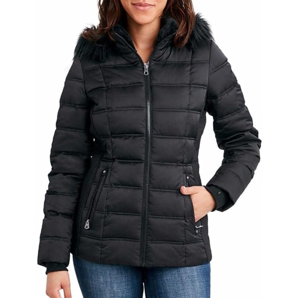 image:imageNautica Womens Faux Fur Trim Hooded Midweight Puffer JacketInk