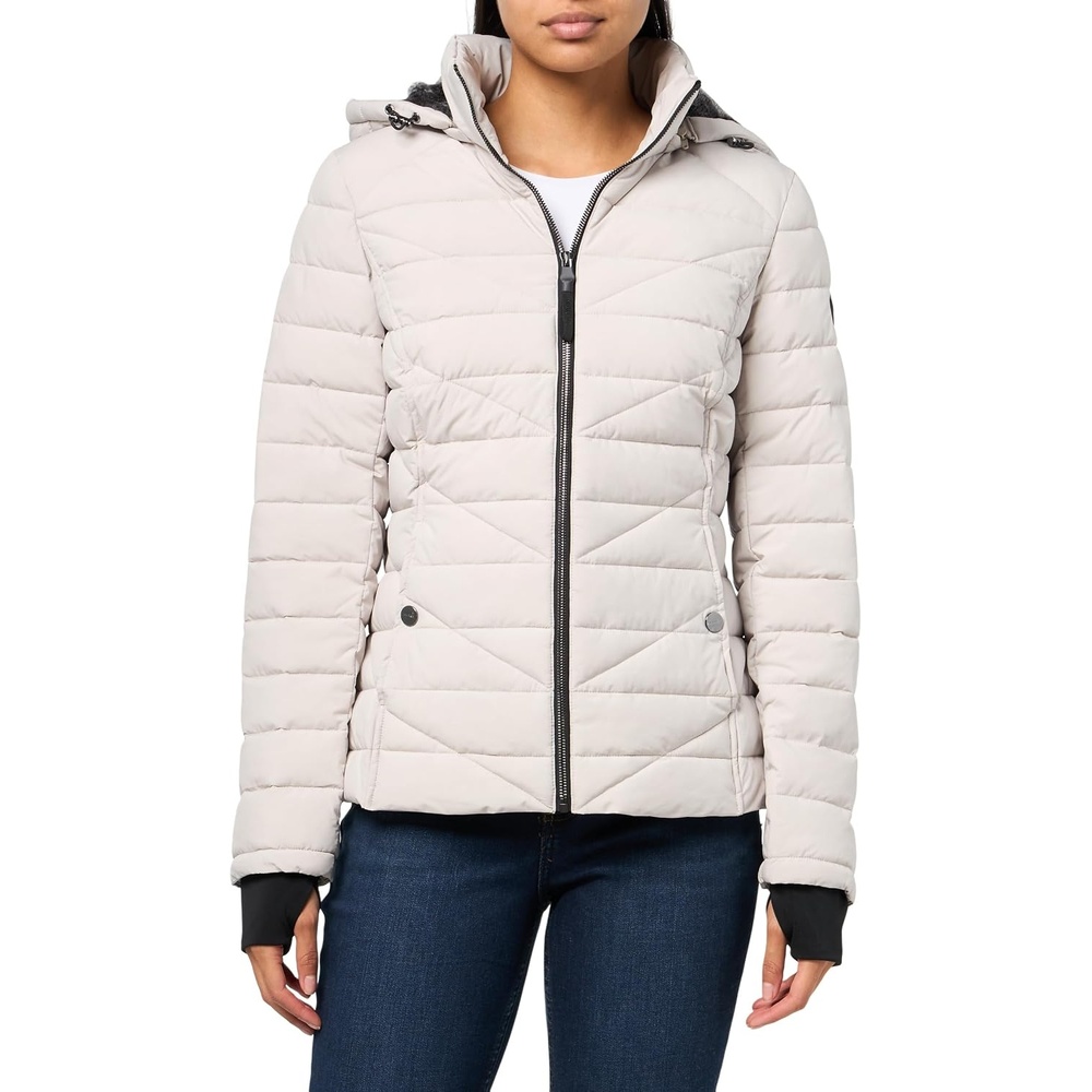 image:imageNautica Womens Faux Fur Trim Hooded Midweight Puffer JacketLimestone
