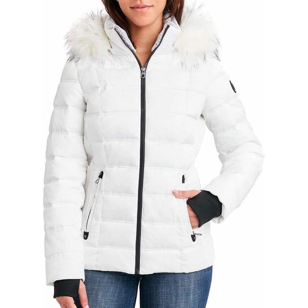 image:imageNautica Womens Faux Fur Trim Hooded Midweight Puffer JacketWhitea