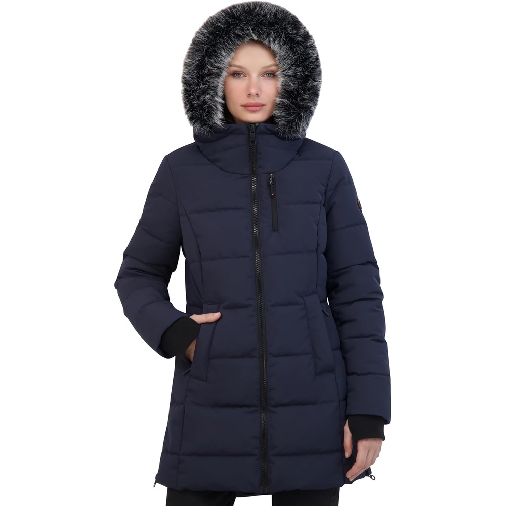 image:imageNautica Womens Heavyweight Puffer JacketFaux FurLined Hood Wind amp WaterResistant Winter CoatNavy Seas