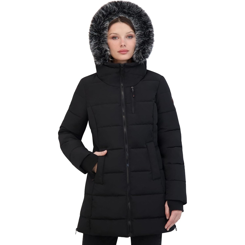 image:imageNautica Womens Heavyweight Puffer JacketFaux FurLined Hood Wind amp WaterResistant Winter CoatOnyx