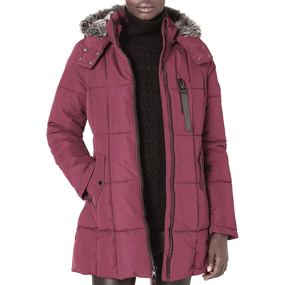 image:imageNautica Womens Heavyweight Puffer JacketFaux FurLined Hood Wind amp WaterResistant Winter CoatRed Pear