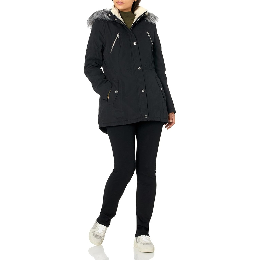 image:imageNautica Womens Microfiber Parka Anorak Jacket With Faux Fur Hooded TrimBlack