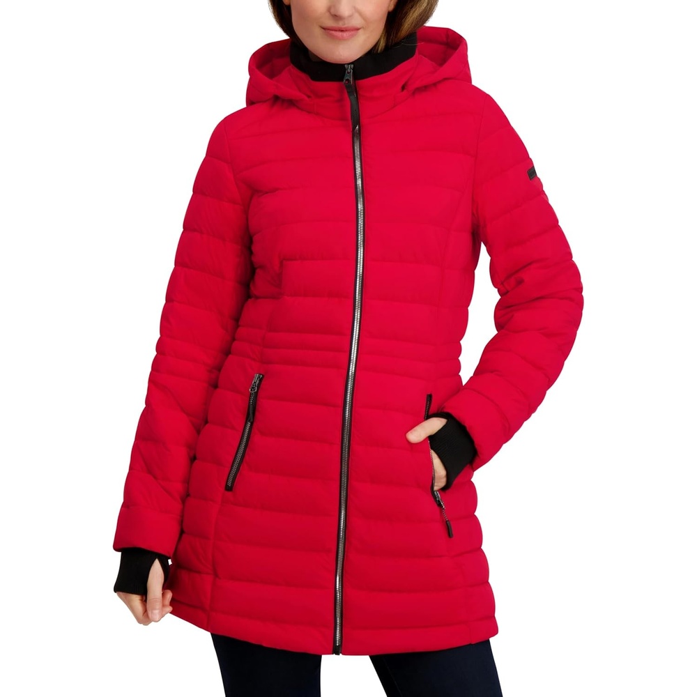 image:imageNautica Womens Midweight 34 Length Puffer Jacket with Hood Wind amp Water Resistant Winter CoatNautica Red