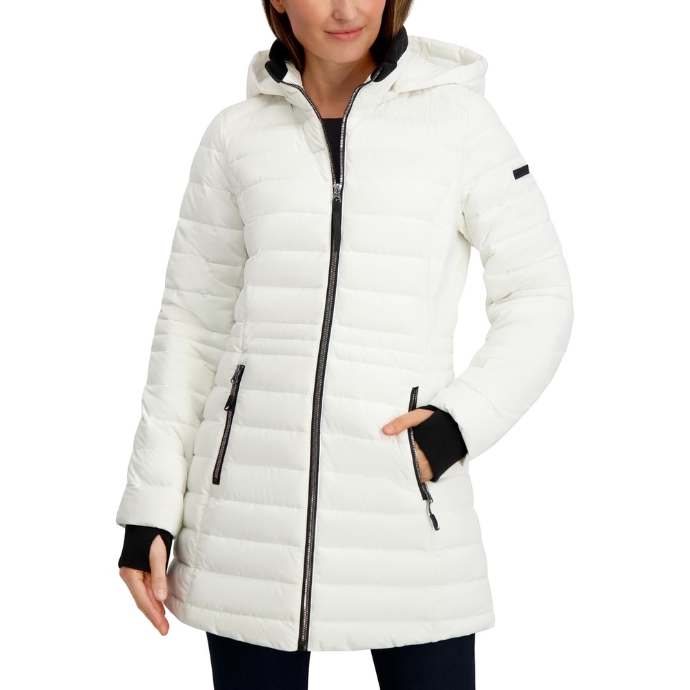 image:imageNautica Womens Midweight 34 Length Puffer Jacket with Hood Wind amp Water Resistant Winter CoatSail White