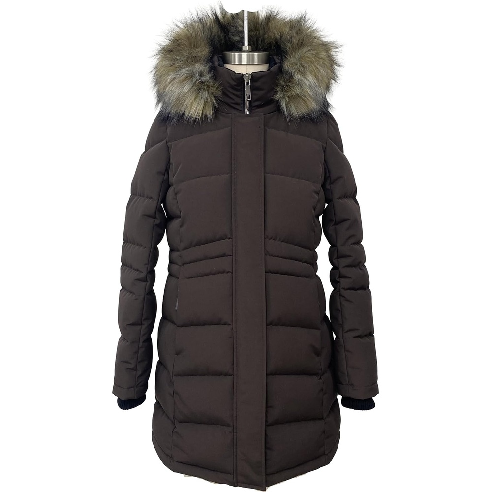 image:imageNautica Womens Mist Heavyweight Winter Coat Puffer Jacket With Detachable Faux Fur HoodBlack Coffee