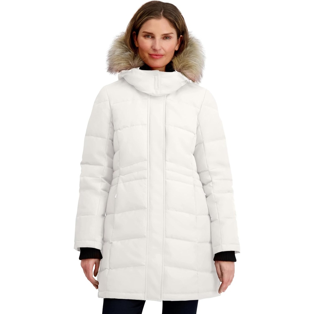 image:imageNautica Womens Mist Heavyweight Winter Coat Puffer Jacket With Detachable Faux Fur HoodSail White