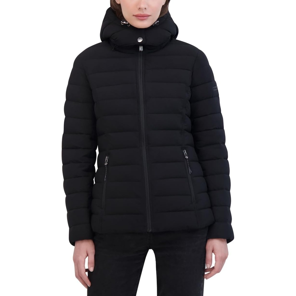 image:imageNautica Womens Short Stretch Puffer Jacket With Fur HoodMidnight