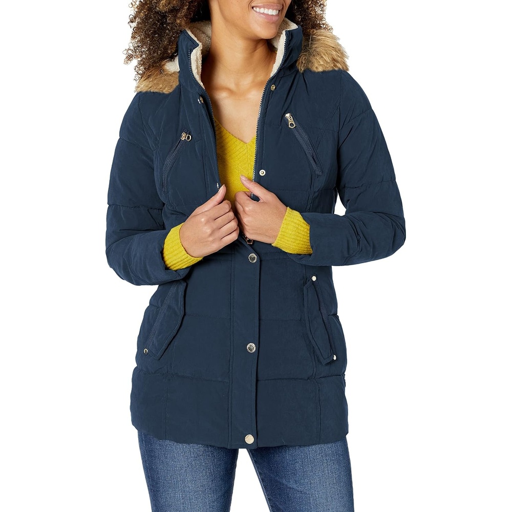 image:imageNautica Womens Soft Mist Heavyweight Puffer Coat Winter Jacket With Detachable Faux Fur HoodBluenight