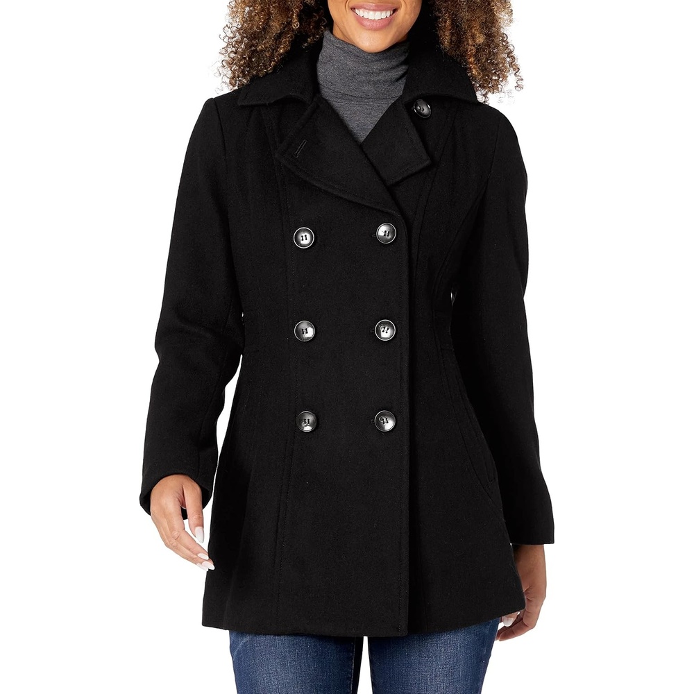 image:imageNautica Womens Soft Wool Blend Peacoat Double Breasted Winter Coat with Removable HoodGray