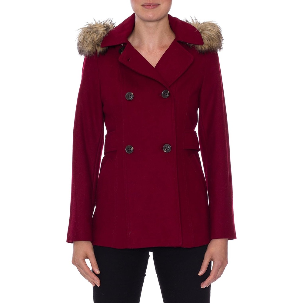 image:imageNautica Womens Soft Wool Blend Peacoat Double Breasted Winter Coat with Removable HoodRed