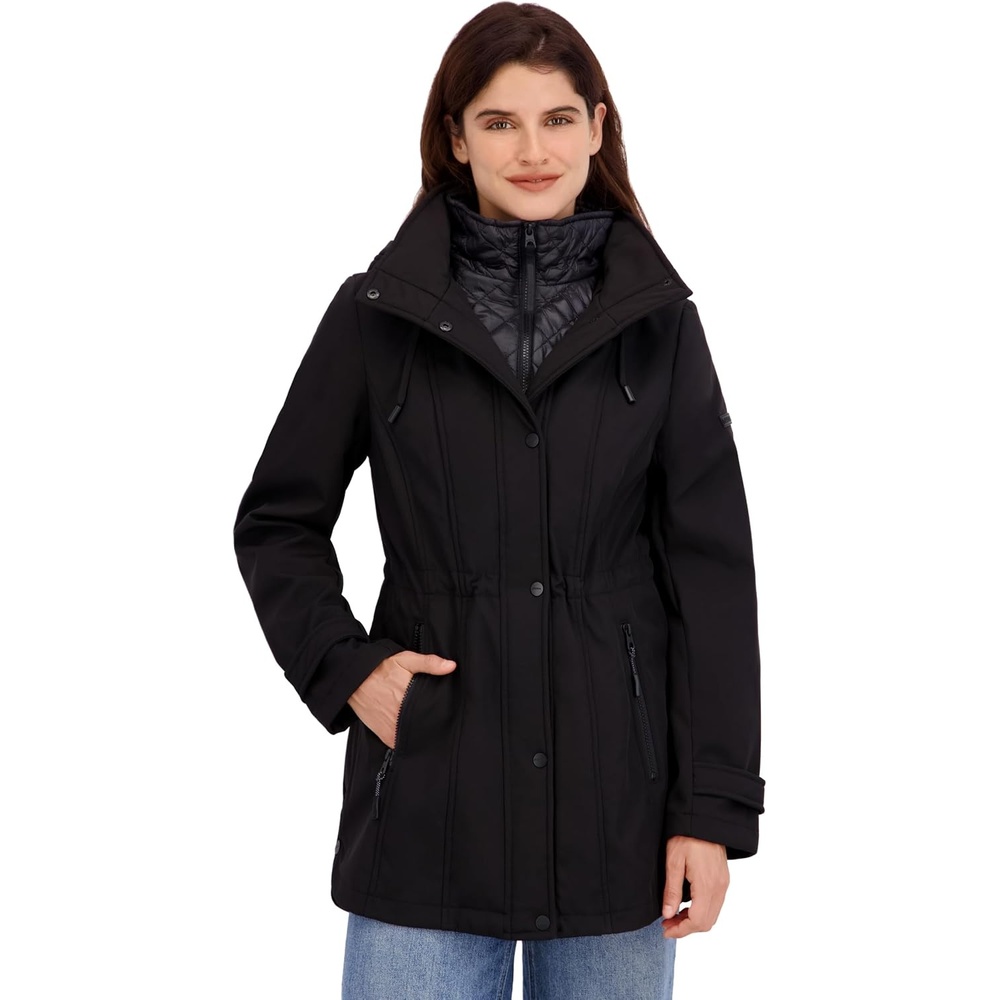 image:imageNautica Womens Softshell Jacket Lightweight Waterresistant Transitional Coat With Quilted BibBlack