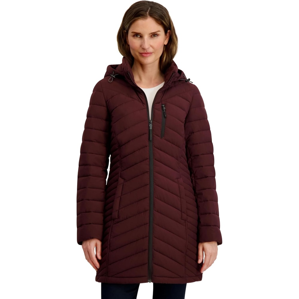 image:imageNautica Womens Stretch Puffer Jacket Midweight Quilted Coat Detachable HoodChianti