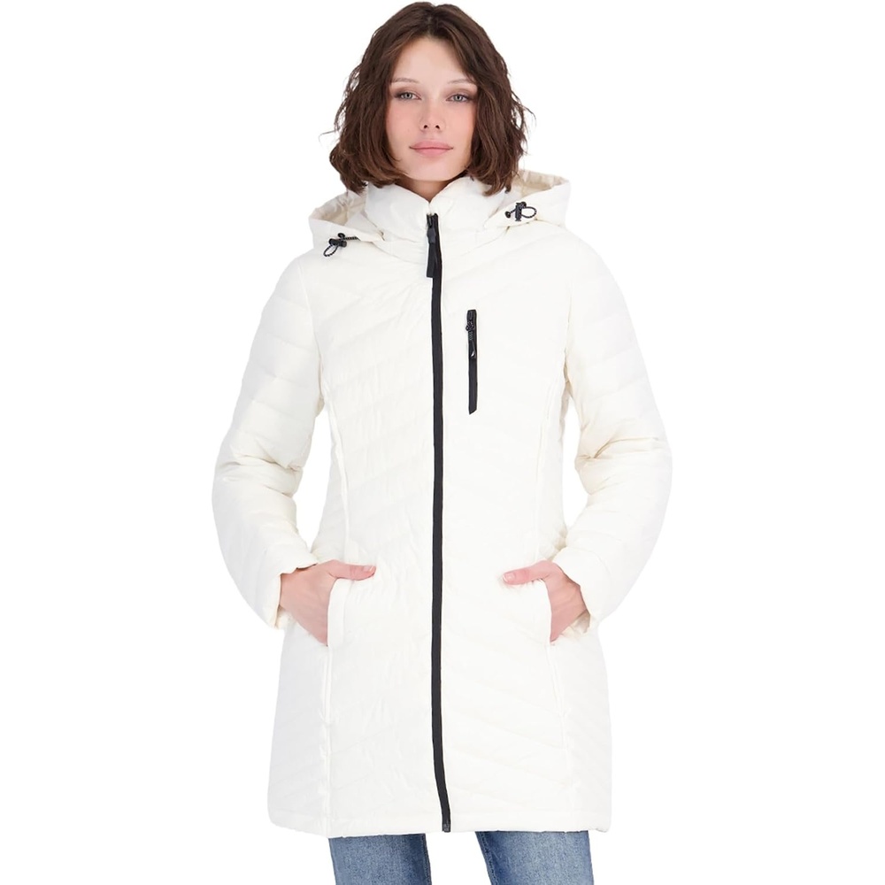 image:imageNautica Womens Stretch Puffer Jacket Midweight Quilted Coat Detachable HoodCreamy