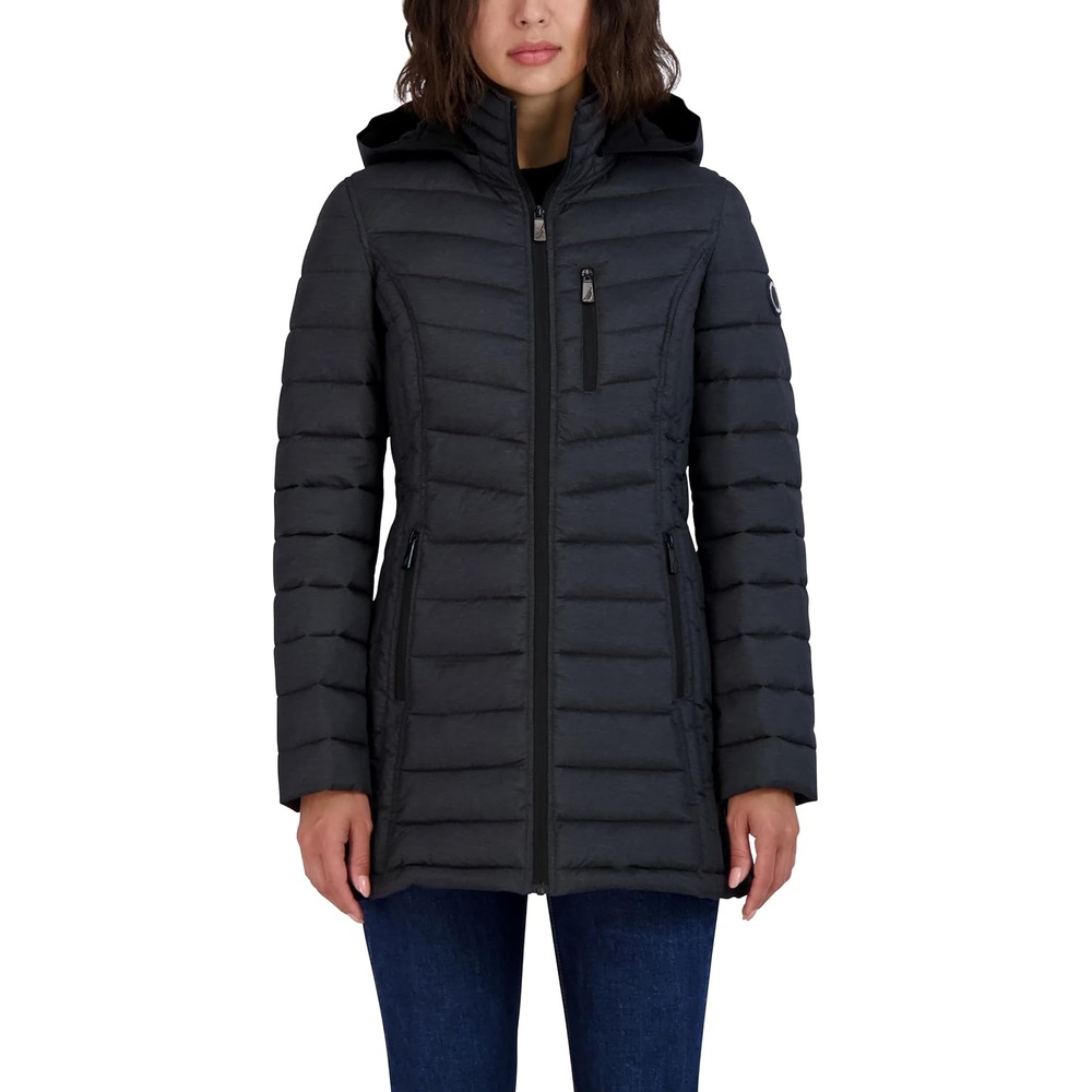 image:imageNautica Womens Stretch Puffer Jacket Midweight Quilted Coat Detachable HoodGrey