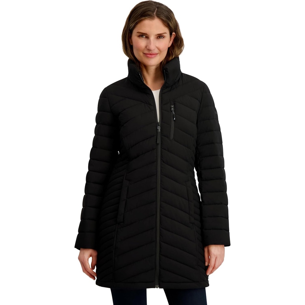 image:imageNautica Womens Stretch Puffer Jacket Midweight Quilted Coat Detachable HoodMidnight