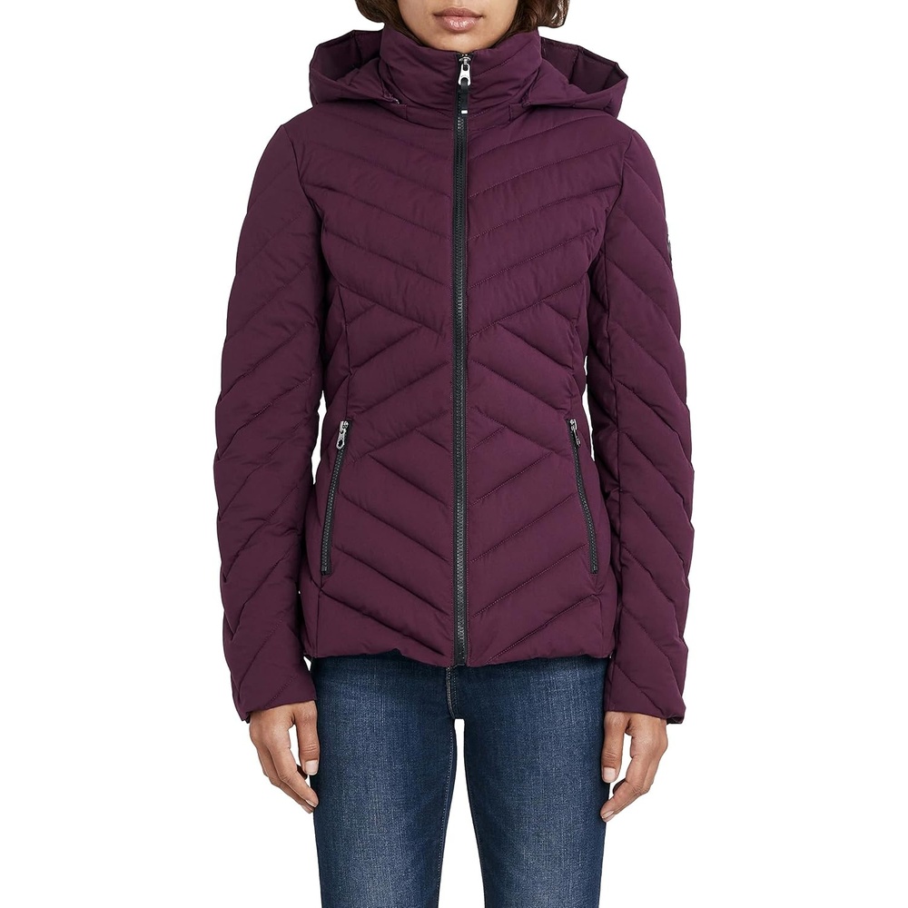 image:imageNautica Womens Stretch Puffer Jacket Midweight Short Stretch Coat with Detachable HoodPurple