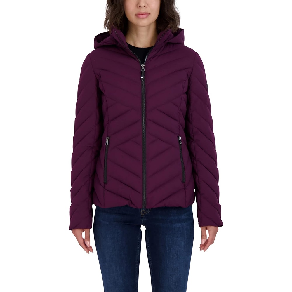 image:imageNautica Womens Stretch Puffer Jacket  Midweight Short Stretch Coat with Detachable HoodPurple Tulip