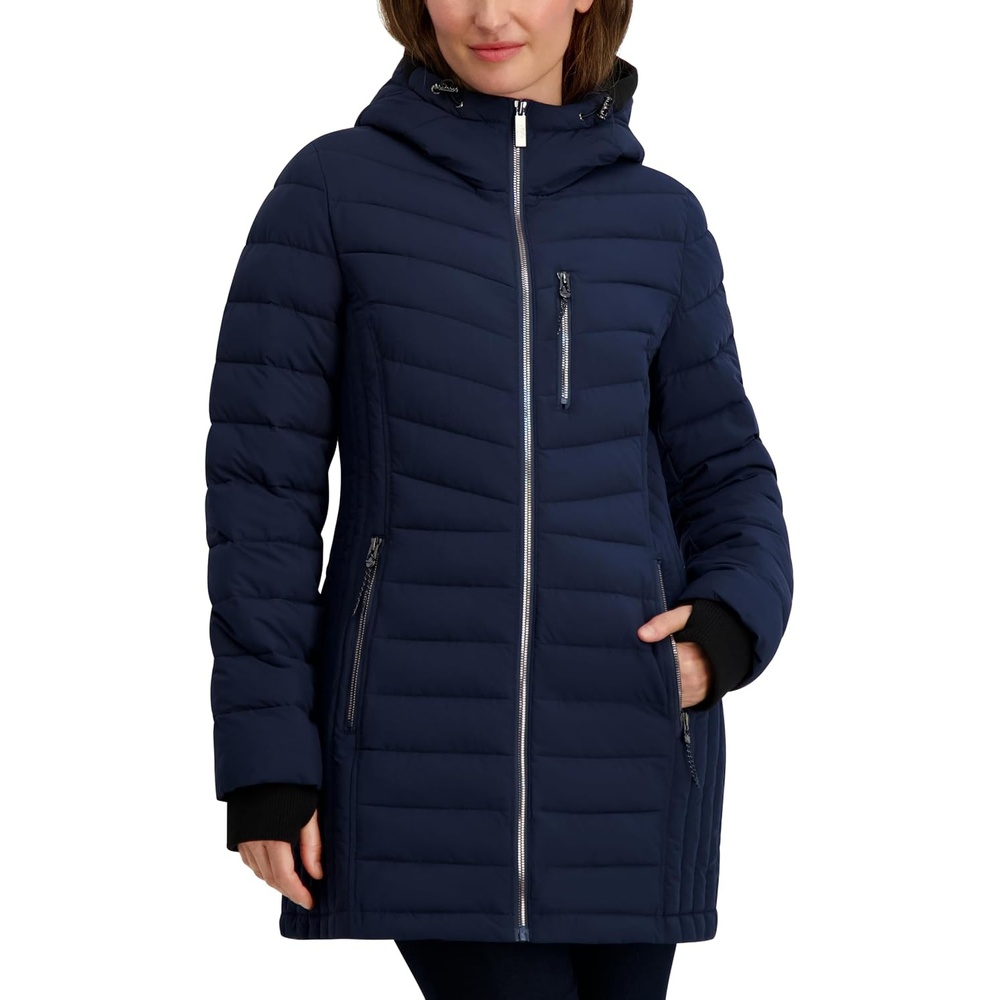 image:imageNautica Womens Stretch Puffer Jacket Midweight Winter Coat with Detachable Hood Storm CuffsNavy Seas