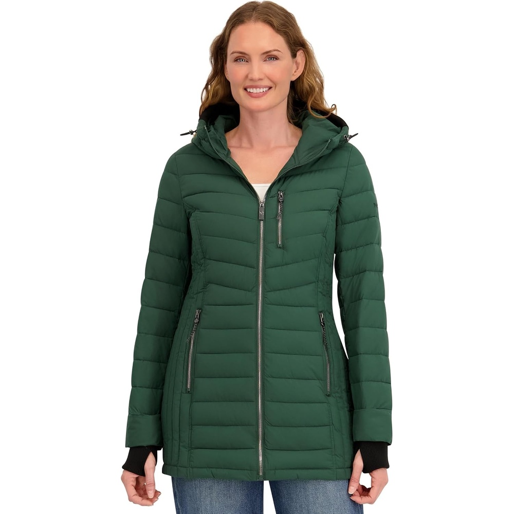 image:imageNautica Womens Stretch Puffer Jacket Midweight Winter Coat with Detachable Hood Storm CuffsVerde