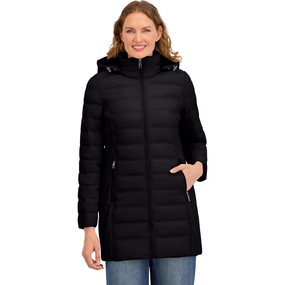 image:imageNautica Womens Stretch Puffer Jacket Faux Fur Lined Hood Wind amp Waterresistant Winter CoatBlack