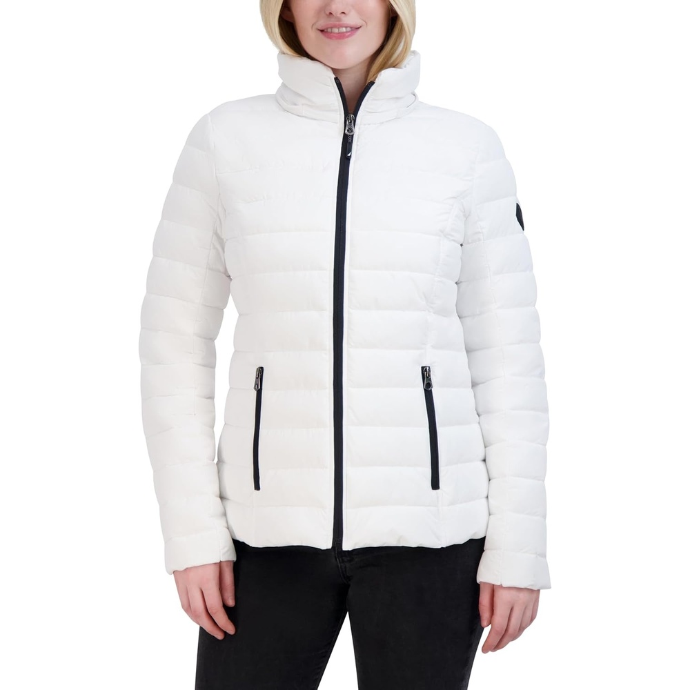 image:imageNautica Womens Stretch Puffer Jacket detachable Faux Fur Hood Midweight Waterresistant CoatWhite