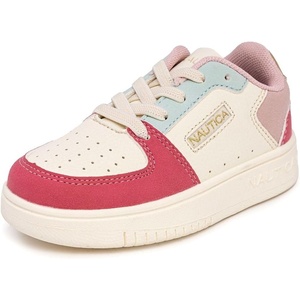Nautica Girls Sneakers, Stylish Low-Top Tennis Shoes with Cushioned Insole for Everyday Wear, Toddler, Little Kids and Big Kids, Lace-Up/Bungee(Bone Coral Sky)