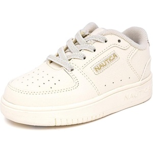 Nautica Girls Sneakers, Stylish Low-Top Tennis Shoes with Cushioned Insole for Everyday Wear, Toddler, Little Kids and Big Kids, Lace-Up/Bungee(Bone Pale Gold)