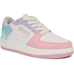 Nautica Girls Sneakers, Stylish Low-Top Tennis Shoes with Cushioned Insole for Everyday Wear, Toddler, Little Kids and Big Kids, Lace-Up/Bungee(Bone Pastel Multi)