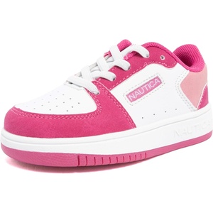 Nautica Girls Sneakers, Stylish Low-Top Tennis Shoes with Cushioned Insole for Everyday Wear, Toddler, Little Kids and Big Kids, Lace-Up/Bungee(Dark Pink White)