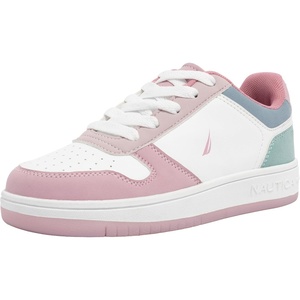 Nautica Girls Sneakers, Stylish Low-Top Tennis Shoes with Cushioned Insole for Everyday Wear, Toddler, Little Kids and Big Kids, Lace-Up/Bungee(Pink Blue Purple)