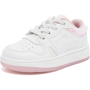 Nautica Girls Sneakers, Stylish Low-Top Tennis Shoes with Cushioned Insole for Everyday Wear, Toddler, Little Kids and Big Kids, Lace-Up/Bungee(Pink White X Milra)