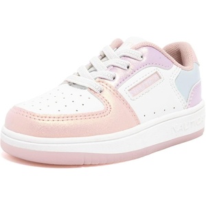 Nautica Girls Sneakers, Stylish Low-Top Tennis Shoes with Cushioned Insole for Everyday Wear, Toddler, Little Kids and Big Kids, Lace-Up/Bungee(White Multi Shimmer)