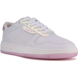 Nautica Girls Sneakers, Stylish Low-Top Tennis Shoes with Cushioned Insole for Everyday Wear, Toddler, Little Kids and Big Kids, Lace-Up/Bungee(White Pearlized Stafford)