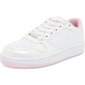 Nautica Girls Sneakers, Stylish Low-Top Tennis Shoes with Cushioned Insole for Everyday Wear, Toddler, Little Kids and Big Kids, Lace-Up/Bungee(White Pearl-manetta)