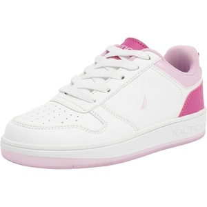 Nautica Girls Sneakers, Stylish Low-Top Tennis Shoes with Cushioned Insole for Everyday Wear, Toddler, Little Kids and Big Kids, Lace-Up/Bungee(White Pink Blush)