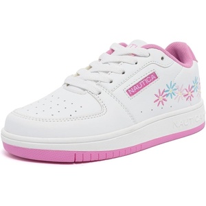 Nautica Girls Sneakers, Stylish Low-Top Tennis Shoes with Cushioned Insole for Everyday Wear, Toddler, Little Kids and Big Kids, Lace-Up/Bungee(White Pink Blue-monsanta)