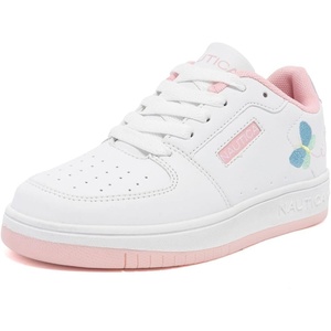 Nautica Girls Sneakers, Stylish Low-Top Tennis Shoes with Cushioned Insole for Everyday Wear, Toddler, Little Kids and Big Kids, Lace-Up/Bungee(White Pink Butterfly)