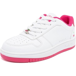Nautica Girls Sneakers, Stylish Low-Top Tennis Shoes with Cushioned Insole for Everyday Wear, Toddler, Little Kids and Big Kids, Lace-Up/Bungee(White Pink-cherry)