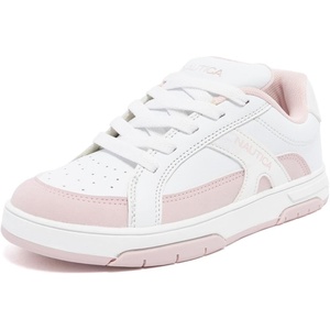 Nautica Girls Sneakers, Stylish Low-Top Tennis Shoes with Cushioned Insole for Everyday Wear, Toddler, Little Kids and Big Kids, Lace-Up/Bungee(White Pink-gillespie)