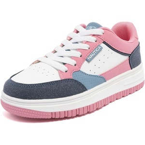 Nautica Girls Sneakers, Stylish Low-Top Tennis Shoes with Cushioned Insole for Everyday Wear, Toddler, Little Kids and Big Kids, Lace-Up/Bungee(White Pink-island)