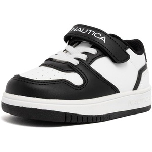Nautica Kids Adjustable Strap Shoes | Comfortable Casual Sneakers for Boys and Girls, Toddlers & Little Kids(White Black Seli)