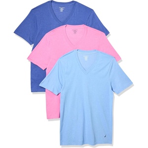 Nautica Men’s 3-Pack Cotton V-Neck T-Shirt(Dutch/Sea Mist/Oasis Pink Heather)