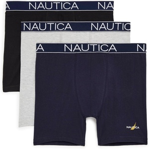 Nautica Men’s 3-pack Cotton Stretch Limited Edition Boxer Briefs(Heather Grey/Peacoat/Black)