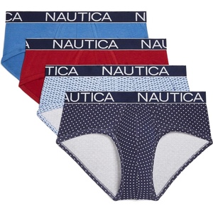 Nautica Men’s 4 Pack Classic Cotton Stretch Briefs(Delf Biking Red/Anchor-coastal Sky/Peacoat/Dot Print)
