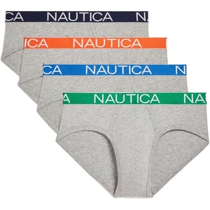 Nautica Men’s 4 Pack Classic Cotton Stretch Briefs(Heather Grey – Peacoat/Sunset/Spinner Blue/Fern Assorted Wb)
