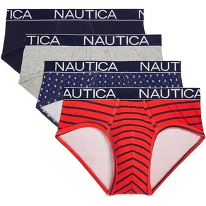 Nautica Men’s 4 Pack Classic Cotton Stretch Briefs(Peacoat/Heather Grey/Anchor Print-peacoat/Sea Cobalt Stripe)