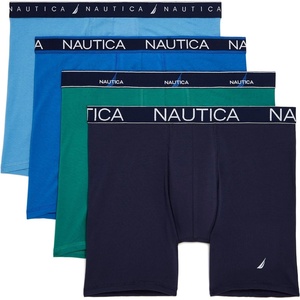 Nautica Men’s 4 Pack Limited Edition Cotton Stretch Boxer Briefs(Aero Blue/Pro Blue/Pepper Green/Peacoat-assorted Wb)