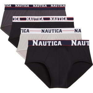 Nautica Men’s 4 Pack Limited Edition Micro Stretch Briefs(Charcoal/2 Black/Alloy-assorted Wb)