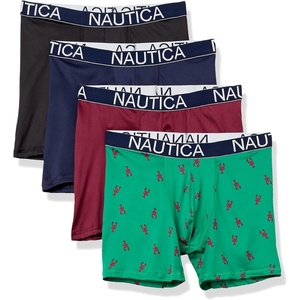 Nautica Men’s 4 Pack Micro Boxer Briefs(Black/Peacoat/Tawny Port/Lobster Print)